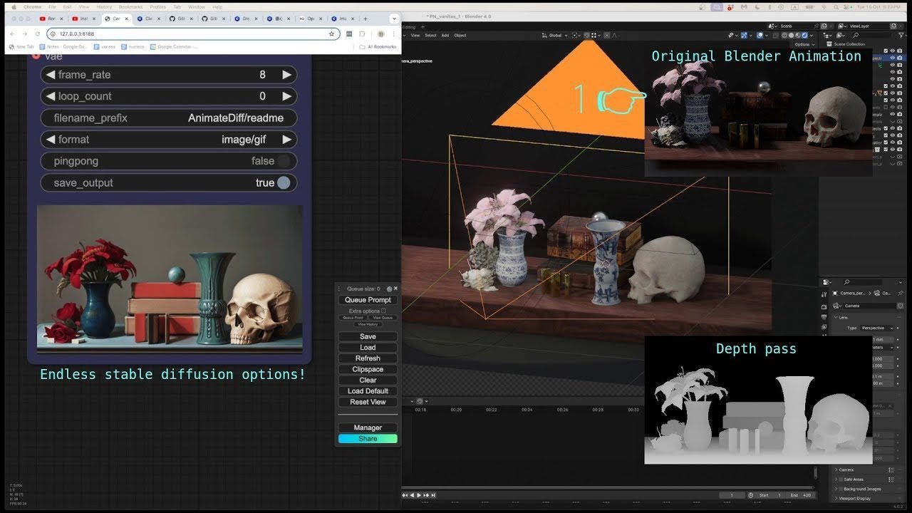 Blender 3D 모델을 AI로 실사화하는 화면